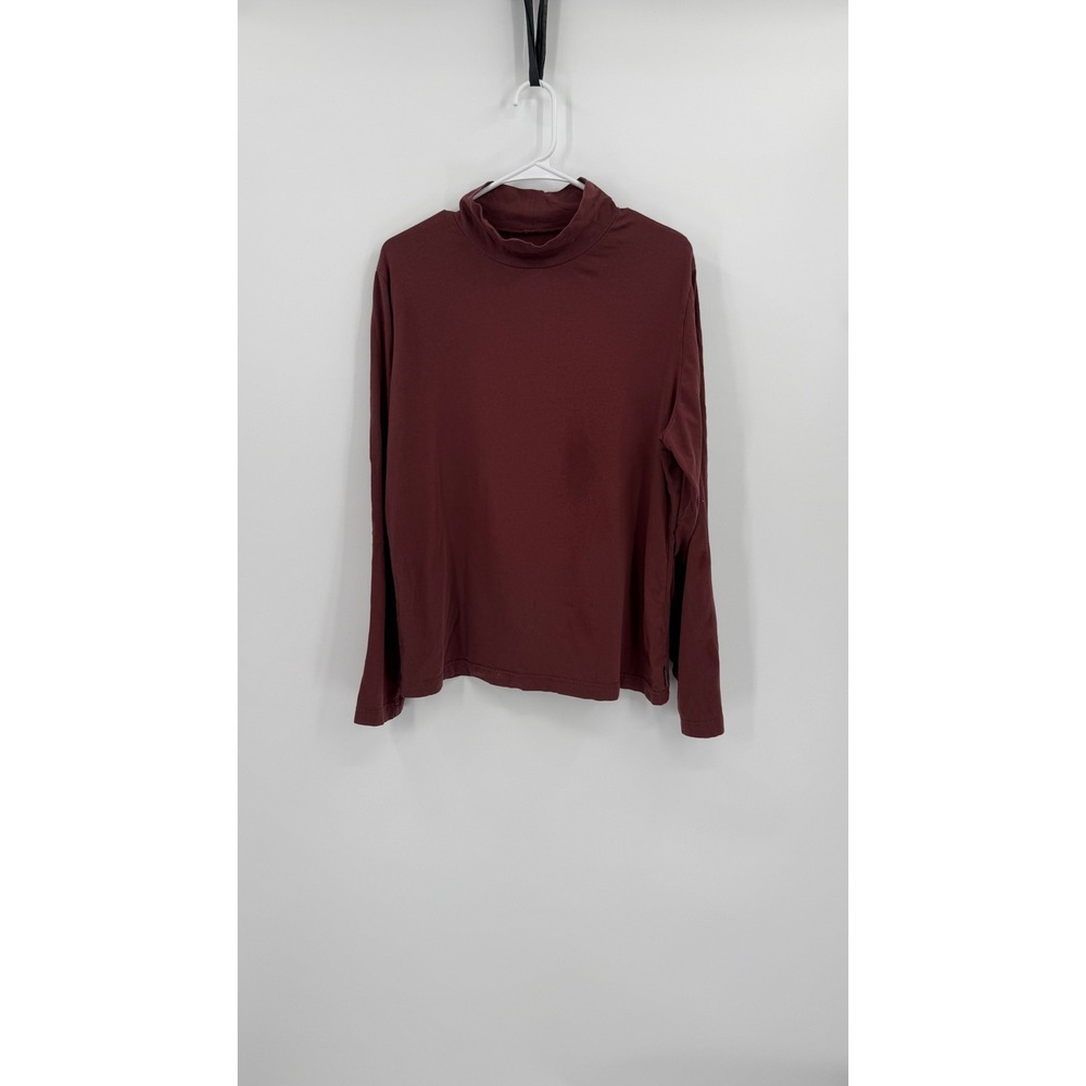Woolrich Womens Mock Neck Long Sleeve Top Burgundy Cotton  Large 7082